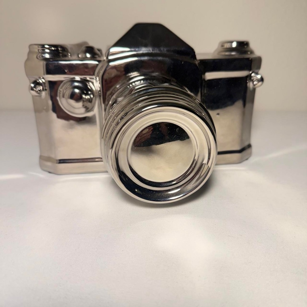 Ceramic chrome silver camera shaped sculpture home decor
